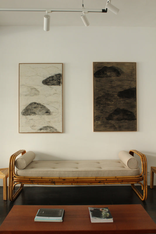 Three black clouds on a white background & Three black clouds on a brown background